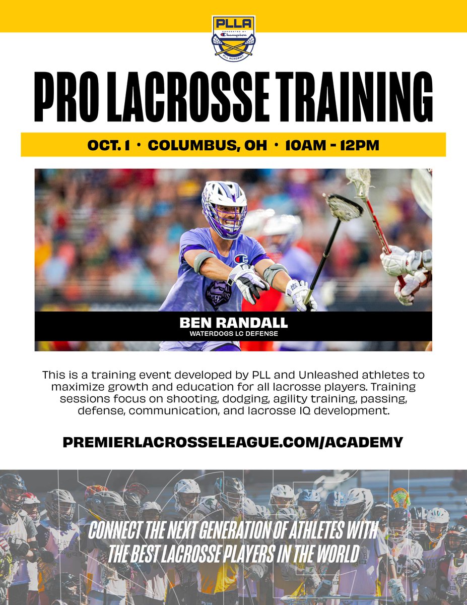 iQ Lacrosse (@iqlacrosseusa) on Twitter photo Our PLL Clinic with 2x PLL All-Star & Waterdogs LC Defenseman, Ben Randall is coming up in just a few weeks!
Come out and learn from one of the game's best!
Registration bit.ly/3KGbiFK
Sat. October 1st @ Bevelhymer Park
<a href="/PremierLacrosse/">Premier Lacrosse League</a> <a href="/PLL_Academy/">PLL Play</a> <a href="/markcockerton41/">mark cockerton</a> Our PLL Clinic with 2x PLL All-Star & Waterdogs LC Defenseman, Ben Randall is coming up in just a few weeks!
Come out and learn from one of the game's best!
Registration bit.ly/3KGbiFK
Sat. October 1st @ Bevelhymer Park
<a href="/PremierLacrosse/">Premier Lacrosse League</a> <a href="/PLL_Academy/">PLL Play</a> <a href="/markcockerton41/">mark cockerton</a>