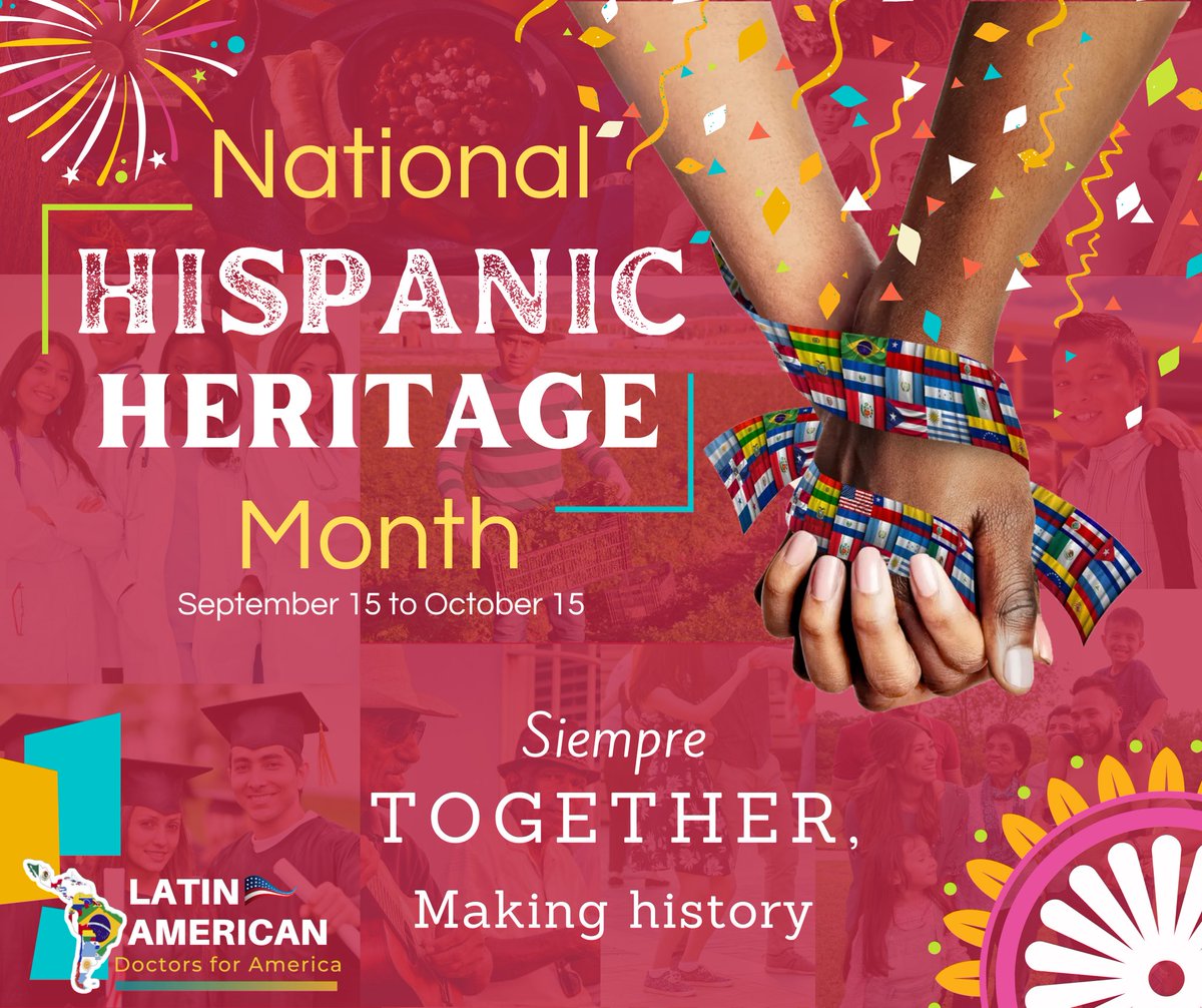 AmericaDoctors's tweet photo. 🎉 Happy Hispanic Heritage Month!
Celebrating our culture and the wonderful contributions of Hispanics in the US.
A proud heritage!
#Diversity #HispanicHeritage #MiHerencia #MyRoots #HispanicPower #TogetherStronger #ProudLatinx https://t.co/Y9RBzAAJUQ