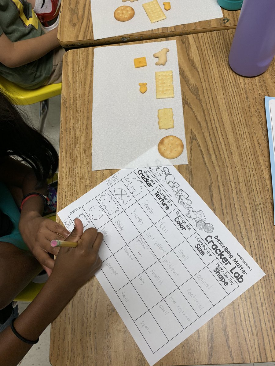 MsZbikowski's tweet photo. Today we did a “Describing Matter Cracker Lab” for our Matter unit in science. The kids had a blast describing the physical properties of the different types of crackers. https://t.co/GrKcOrAiAK