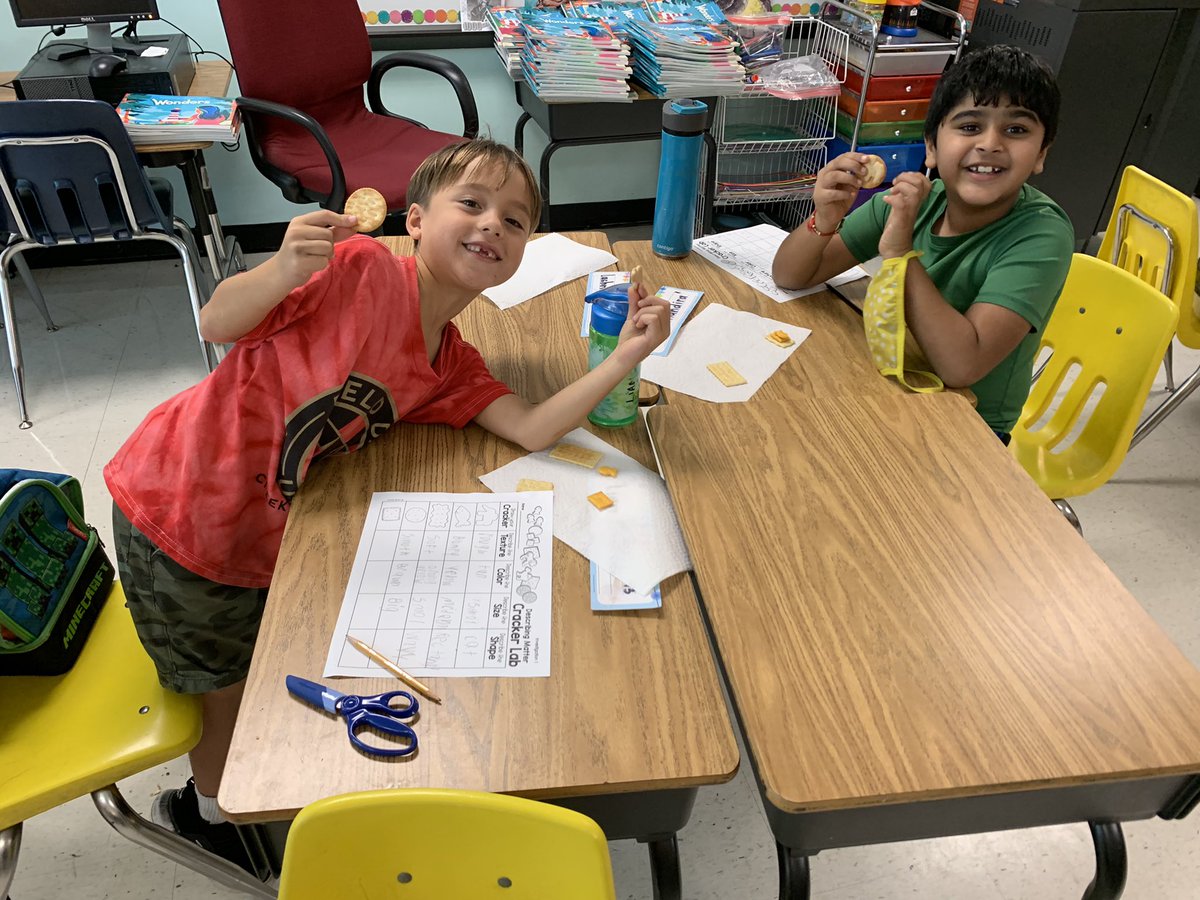 Today we did a “Describing Matter Cracker Lab” for our Matter unit in science. The kids had a blast describing the physical properties of the different types of crackers.