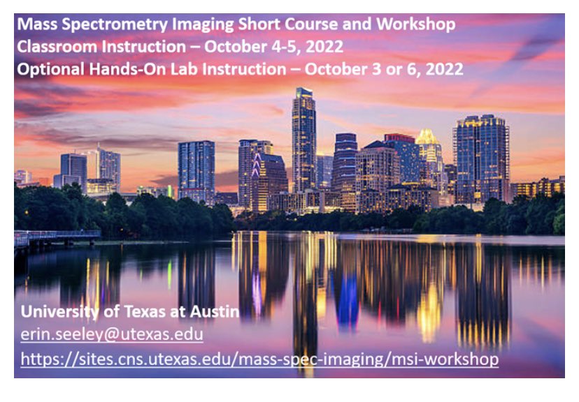 IMSSNews's tweet photo. Interested in #Imaging MS Workshops? You can attend the Short Course at @UtMSImaging (Oct 4-5) or the Glycomics Workshop (Nov 10-11) @DrakeLabMUSC @angelmslab More info here: https://t.co/Ct51vhYi0u #Workshop #SpatialOmics #MALDI #Glycomics https://t.co/M0nvYJ4y7Z