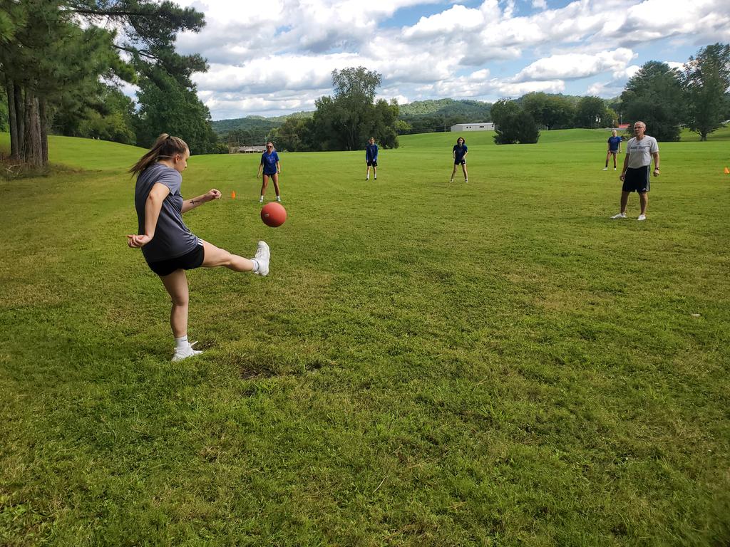 RSCCAthletics's tweet photo. @RoaneStateWBB having a kick at kickball yesterday. #GoRaiders https://t.co/3DWx36b8dp