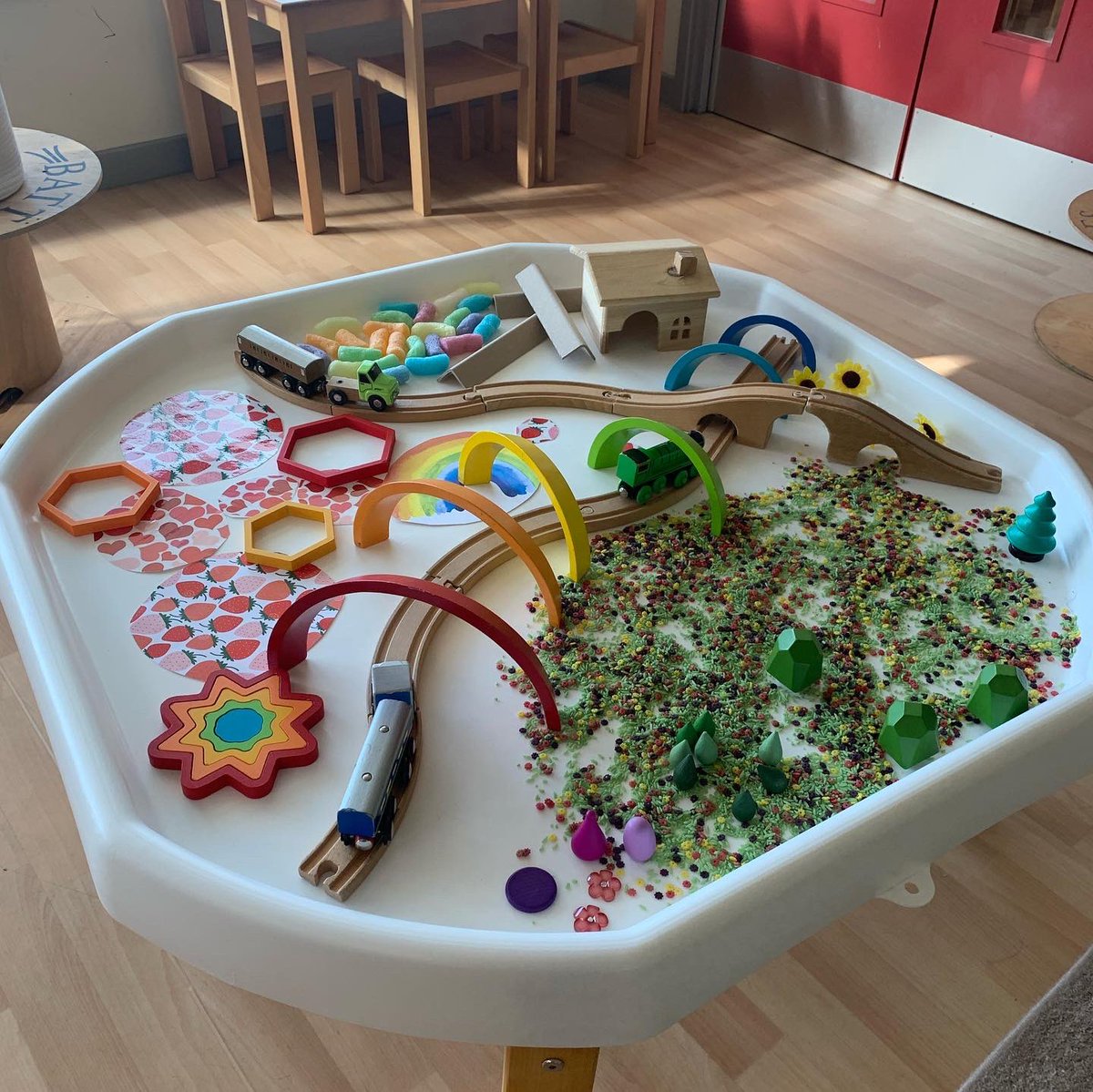 Rainbow Town 🌈🤍 using the <a href="/cosydirect/">Cosy Direct</a> white tuff spot 🤍 #eyfs #cosyclubideas #cosytuffspot #smallworld