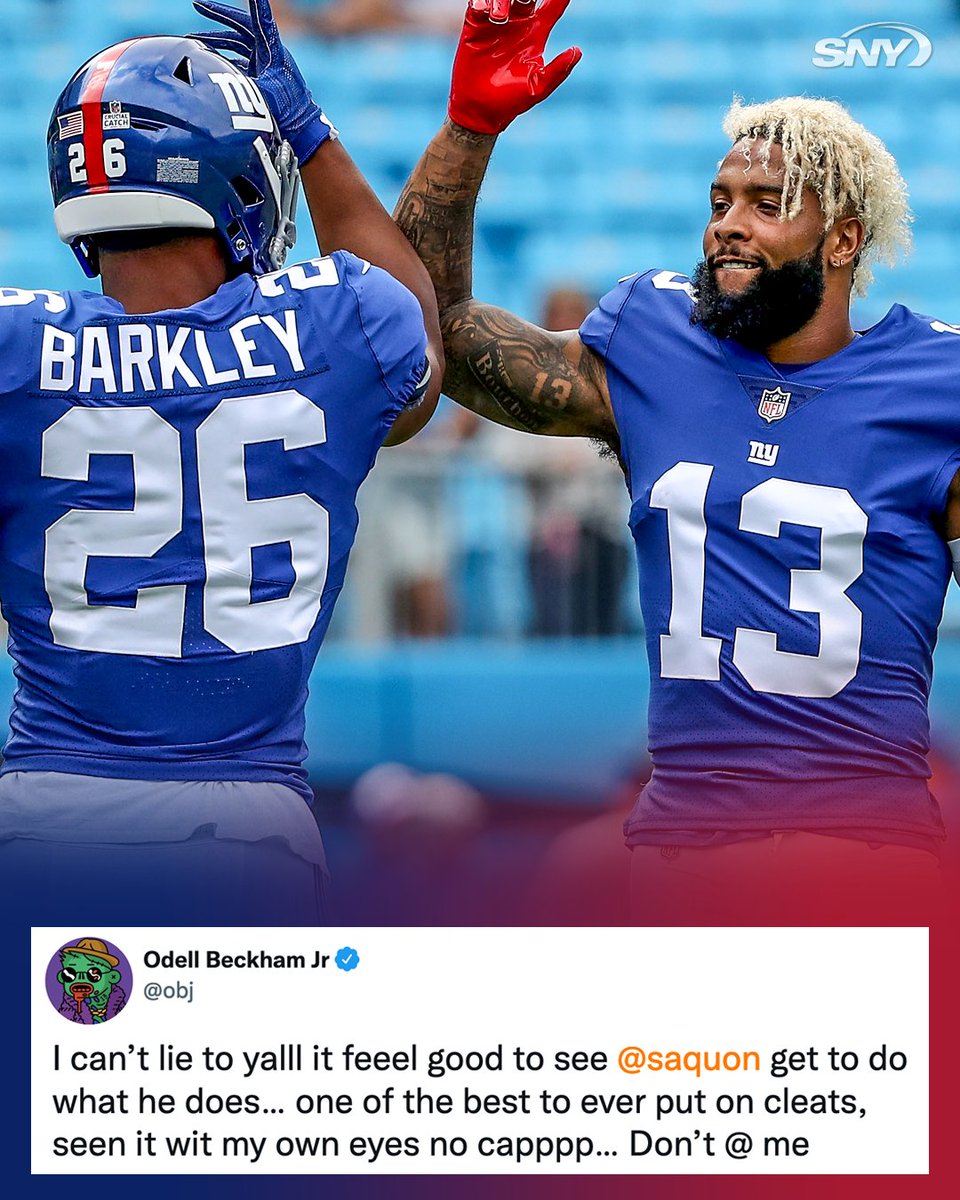 Giants Videos (@snygiants) on Twitter photo Odell Beckham Jr. gives Saquon major props after an electric Week 1 performance ⚡️
<a href="/obj/">Odell Beckham Jr</a> | <a href="/saquon/">Saquon Barkley</a> Odell Beckham Jr. gives Saquon major props after an electric Week 1 performance ⚡️
<a href="/obj/">Odell Beckham Jr</a> | <a href="/saquon/">Saquon Barkley</a>