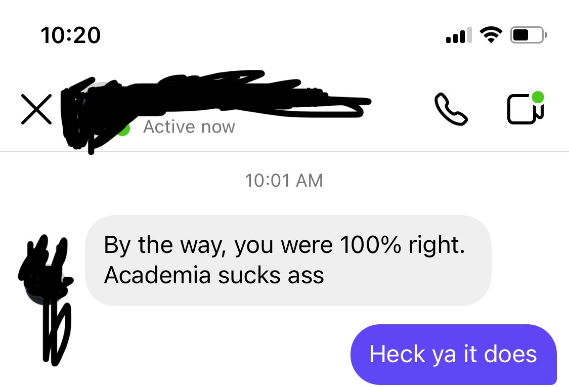love getting messages like these - academia can be a toxic world and stoked to be out of it