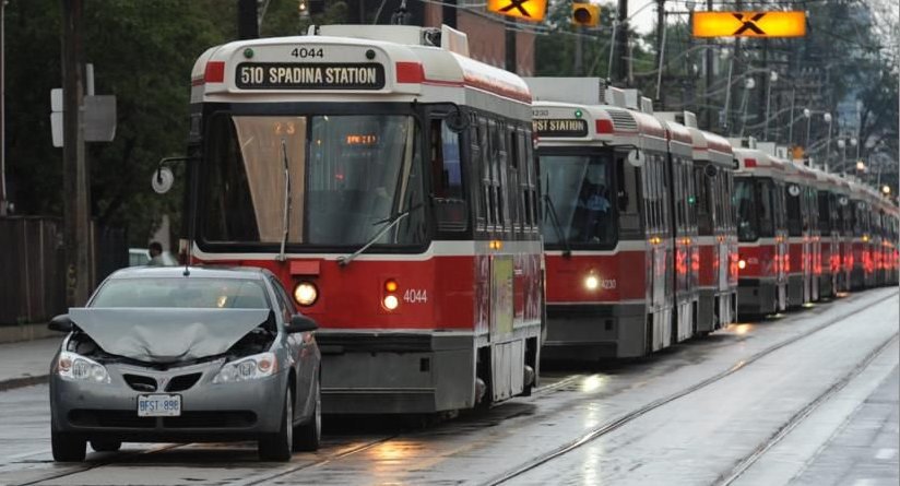 grescoe's tweet photo. The self-inflicted #tramjam : a rare own-goal in transit. Usually cars are to blame. https://t.co/wUQxlZldff