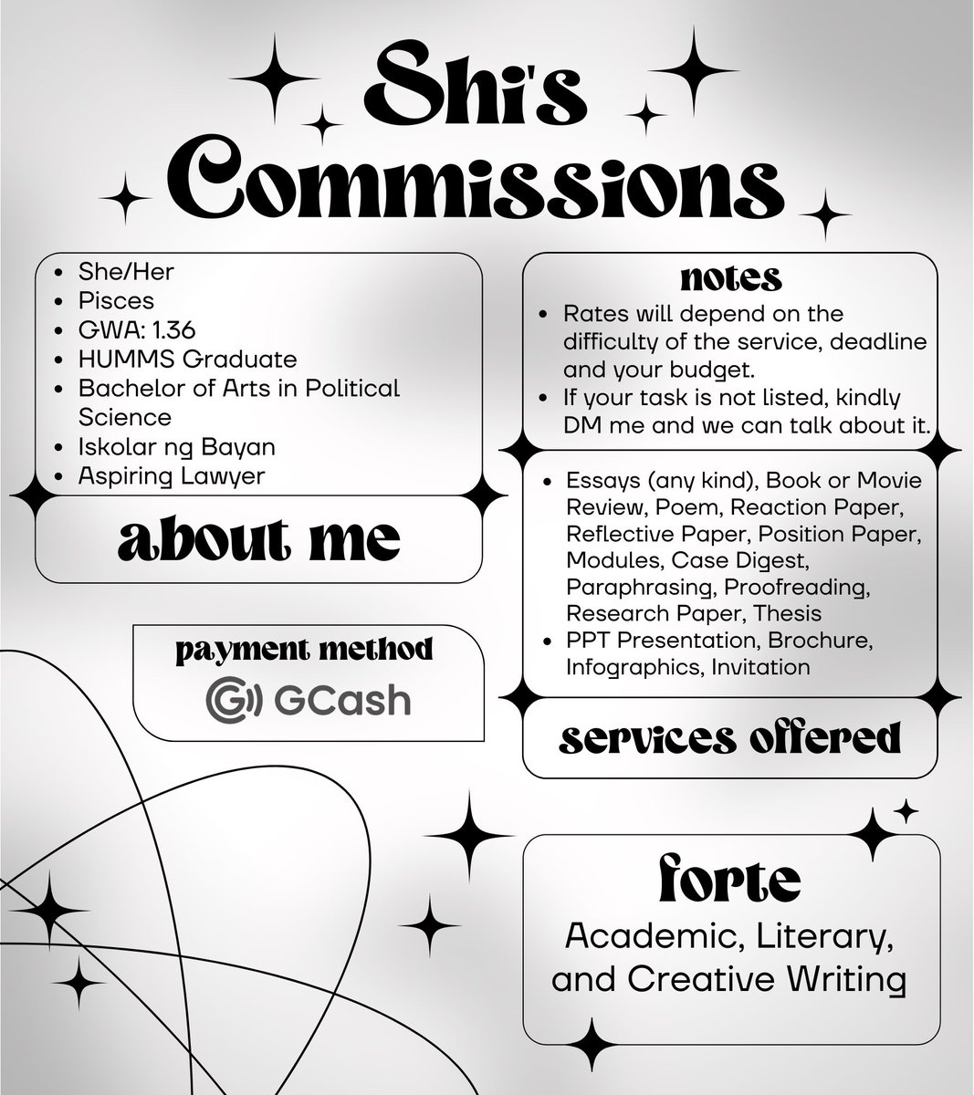 shicomms's tweet photo. °˖✧ per aspera ad astra ✧˖°

hi loves, it's me shi! —  i'm open for academic commissions kindly check my commissioner's sheet for more info below ↓

if you need a hand with your backlogs my dm's are always open for: rush/non-rush light, heavy commission tasks ☻ https://t.co/kd4dJuUFQe