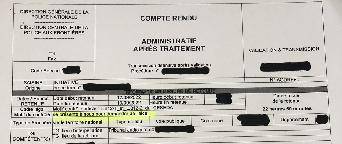 cecile__b's tweet photo. « Se présente à nous pour demander de l’aide » c’est sur ce motif qu’un vieux monsieur marocain s’est vu subir un contrôle d’identité, puis une retenue de + de 22h ds les locaux de la PAF et enfin une OQTF, IRTF et assignation à résidence.
C’est ça la France de 2022. https://t.co/Kisz2Uft6d