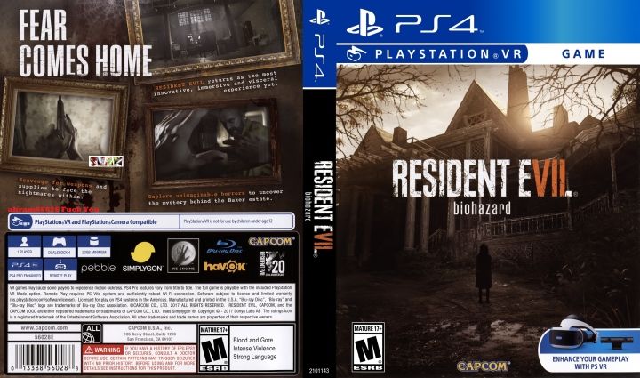 Jen 🏳️‍🌈 on Twitter: "Resident Evil 7 (2017) front &amp; back cover art for PS4 (with PlayStation VR included) #ResidentEvil #REBHFun #REBH26th #RE7 # ResidentEvil7 #EthanWinters #Horror #SurvivalHorror #HorrorGame #coverart #Capcom https ...