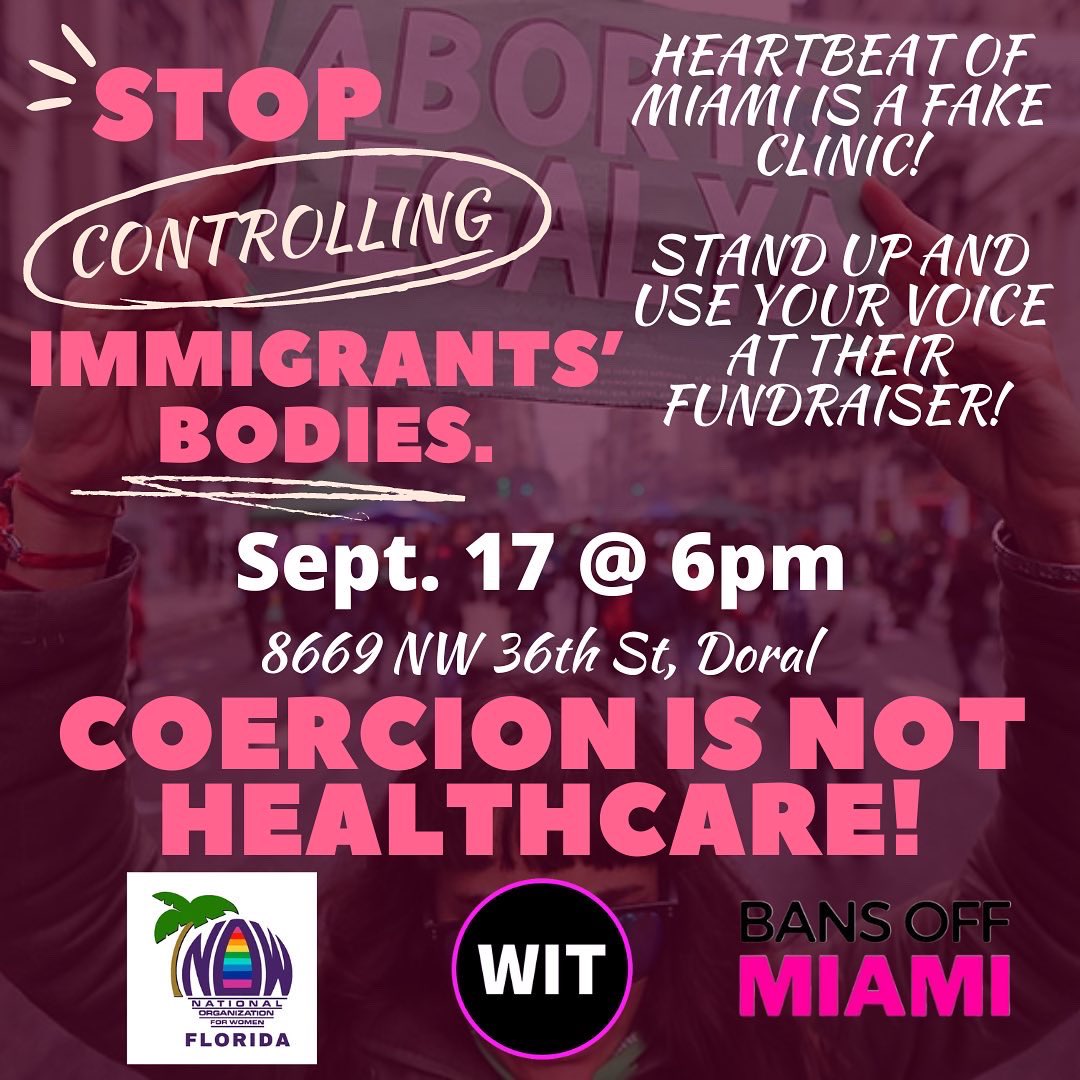 WIT4Change's tweet photo. Protest Heartbeat of Miami’s fundraiser gala at 6pm at the intersection of NW 87 Ave and NW 41 St. outside Trump National Doral!

#AbortionRights #WhateverItTakes #ExposeFakeClincs #MiamiProtest #CoercionIsNotHealthcare #FakeClinics #SummerOfRage #IllegitimateCourt #AbortTheCourt https://t.co/WqjBCkxzXY