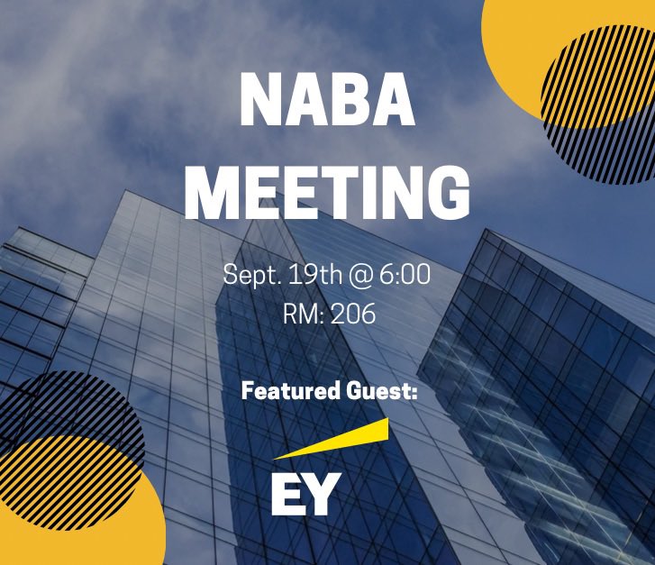 Get ready to meet EY. Ernest and Youn is one of the largest professional services networks in the world and is considered one of the Big Four accounting firms. We will be hosting a meeting this upcoming Monday, Sept 19. Find us in Cornell Hall. Food will be provided.