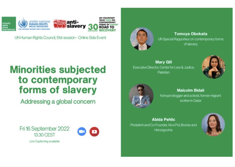 I will be speaking tomorrow on the situation of Christian Sanitation Workers in Pakistan (trends.minorityrights.org/trends2022/pak…) at an Online Side Event organized by <a href="/MinorityRights/">Minority Rights Group</a> <a href="/UNHumanRights/">UN Human Rights</a> <a href="/Anti_Slavery/">Anti-Slavery International</a>  and <a href="/UN/">United Nations</a> Voluntary Trust Fund on Contemporary Forms of Slavery. (1/6)