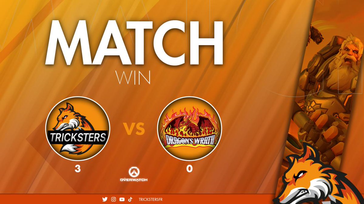 🦊VICTOIRE🦊
La nuit dernière, notre équipe Overwatch a affronté le <a href="/Dragons/">Dragon Academy</a> OW pour le deuxième match du tournoi @BluegenjiE.
Nos joueurs s'imposent sur un score de 3-0
GG à eux 👏💪

#letsgotrickcsters
