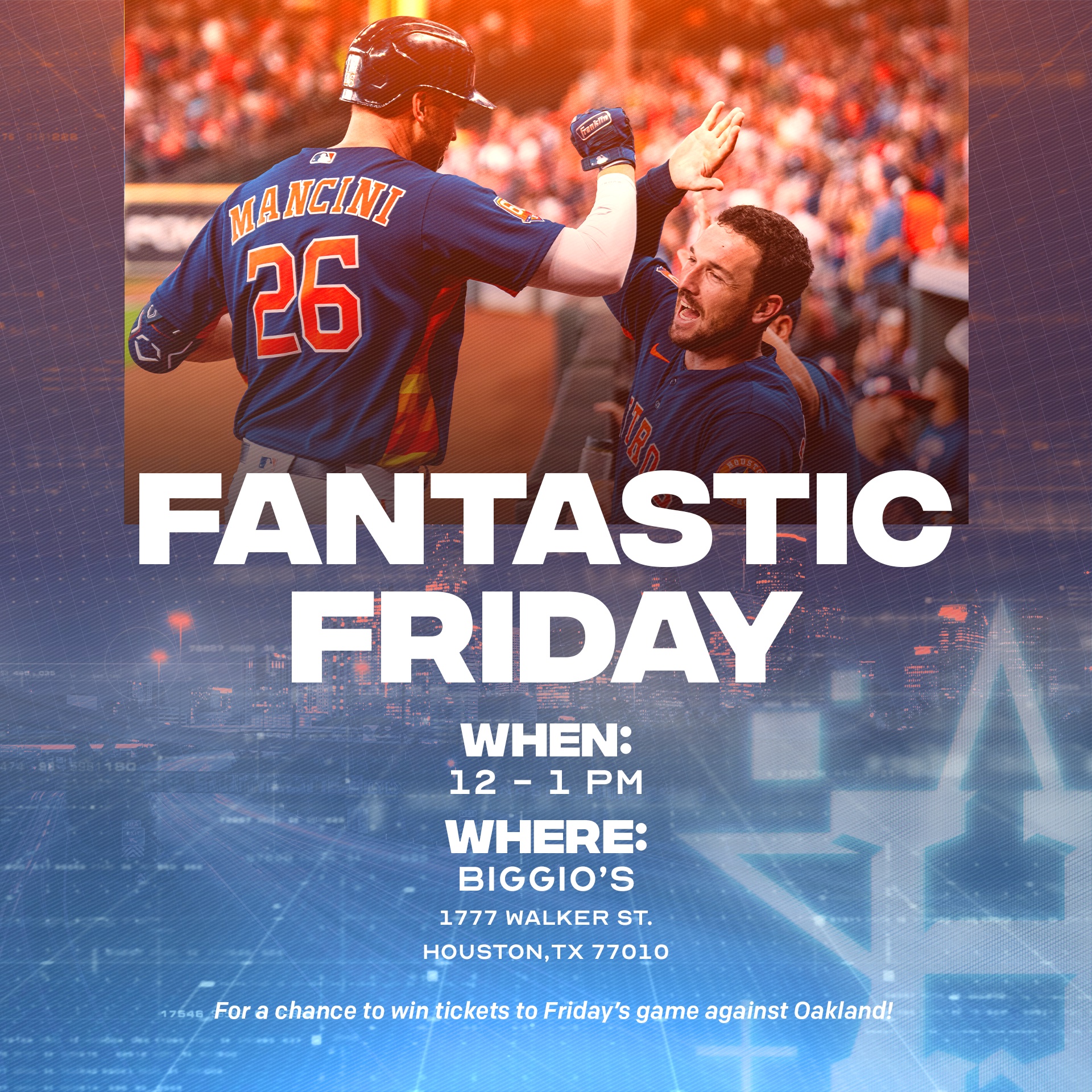 Houston Astros - It's #FANtasticFriday! Stop by Whataburger at 20550 I-45  in Spring from 12-1pm for a chance to win tickets to tonight's game!