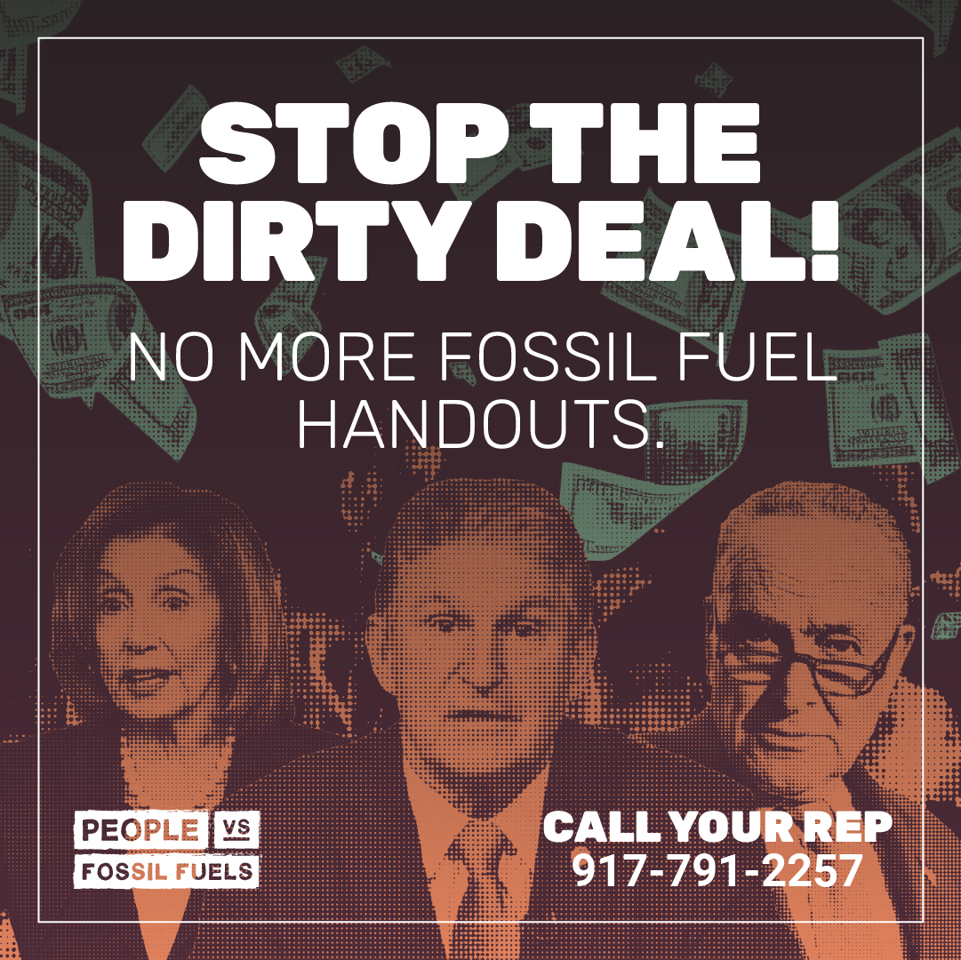 FightFossils's tweet photo. Let's #StopTheDirtyDeal! Keep calling, tweeting, emailing and putting pressure on your reps to oppose the racist backroom deal @SenSchumer and @Sen_JoeManchin have made with the fossil fuel industry. Take action here: https://t.co/czXlPHwPyk
#PeoplevsFossilFuels https://t.co/W4hho71RFv