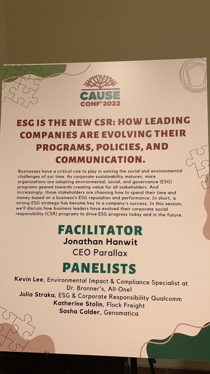 Spending the day at #CauseSanDiego. I’ll be on a panel later and I can’t wait for the conversation on the direction of ESG.