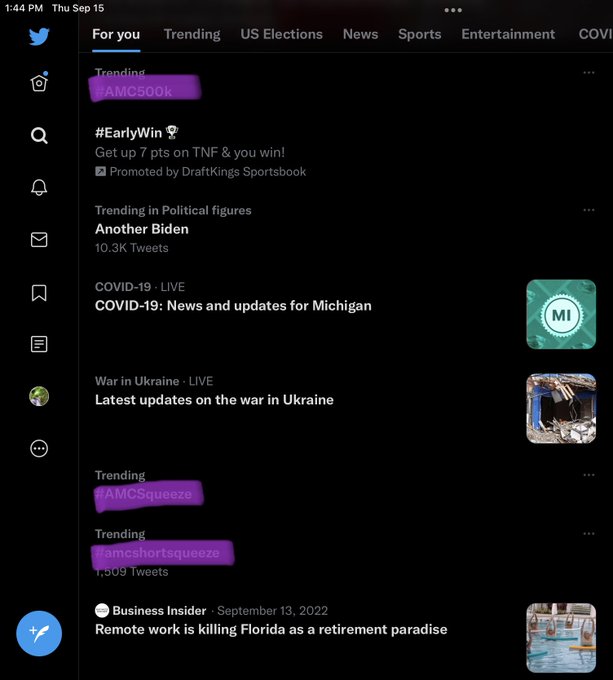 I love that #AMC500k #amcshortsqueeze #AMCSqueeze are all trending! #ApesTogetherStrong #apesneverleaving<a href="/tag/amc500k"class="tags">#AMC500k</a><a href="/tag/amcshortsqueeze"class="tags">#amcshortsqueeze</a><a href="/tag/amcsqueeze"class="tags">#AMCSqueeze</a><a href="/tag/ape"class="tags"><span>#ape</span></a><a href="/tag/apestogetherstrong"class="tags"><span>#apestogetherstrong</span></a><a href="/tag/apesneverleaving"class="tags"><span>#apesneverleaving</span></a>
