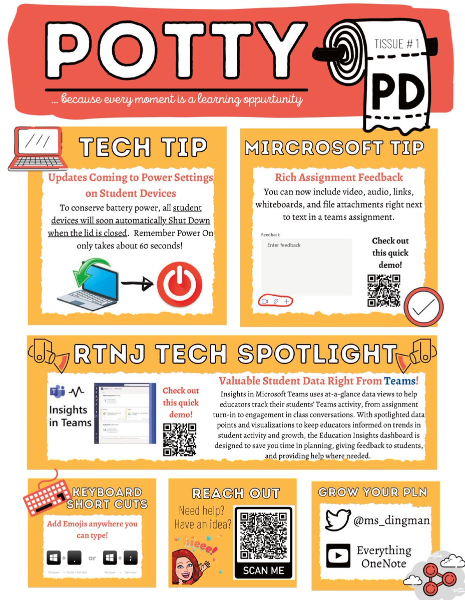 The first Tissue 🧻of 22-23 SY #PottyPD is hitting the stalls 😜 this week @RandolphSchools!  Featuring the new @MicrosoftTeams rich assignment feedback 📸 & growing our PLN with @andybattese and @digitalrichards of EverythingOneNote 📝on @YouTube #edtech
