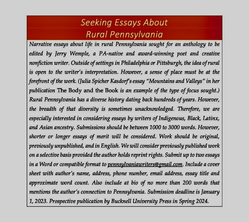 thirteen_crows's tweet photo. What better thing to do on a crisp, early fall day than to send us your best essays about rural Pennsylvania? https://t.co/xDmaG3BOeQ