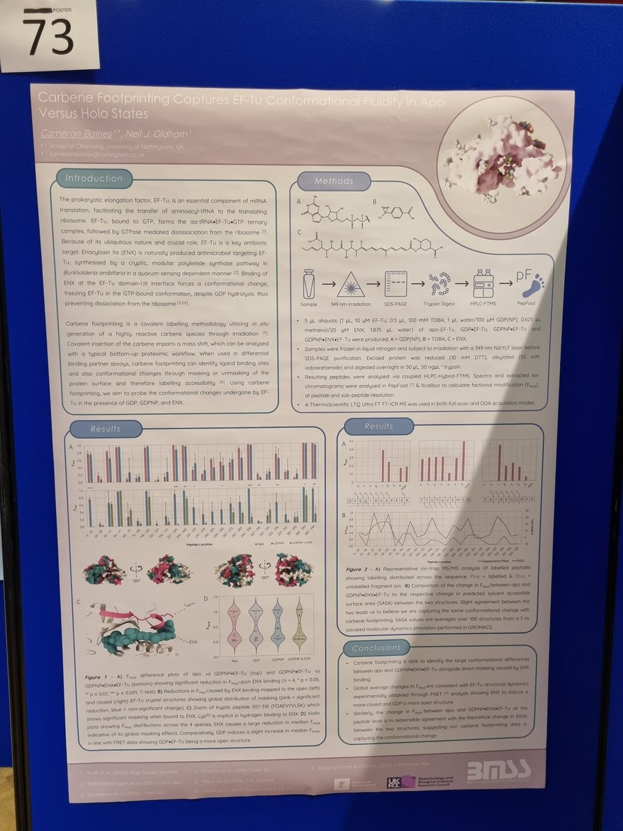 OperonArt's tweet image. Great to be a part of #BMSS2022 and present some of my carbene footprinting work on EF-Tu. @rncmlive was a great venue with lots of brilliant science over the last three days!