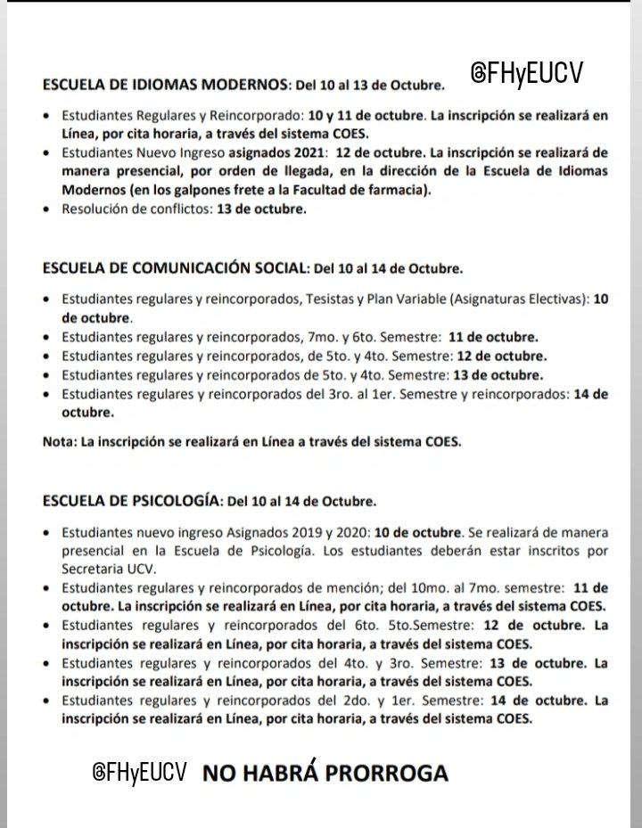 fhyeucv's tweet photo. ATENCIÓN:

Proceso de inscripción períodos
- 2022-02S (Escuelas semestrales) 
- 2021- 02A (Escuelas anuales).

Por favor, LEER todo el documento con detenimiento y cumplir con los requisitos. Recuerde que usted es responsable de su inscripción.

Telegram/Instagram: @fhyeucv 
#UCV https://t.co/B3d4xV66qY