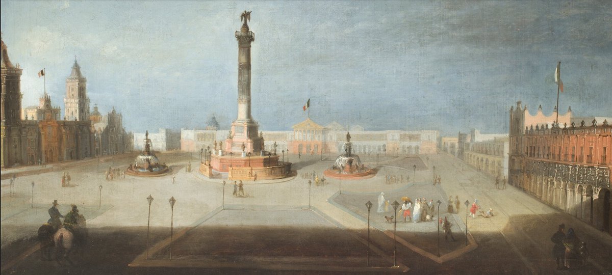 MuseoKaluz's tweet photo. En el Kaluz celebramos este #15DeSeptiembre con una obra de Pedro Gualdi de 1843 que nos muestra cómo se hubiera visto el #CentroHistórico de haberse construido el Monumento a la Independencia propuesto por Antonio López de Santa Anna y proyectado por Lorenzo de la Hidalga 🧵 https://t.co/kAt7GXIZm2