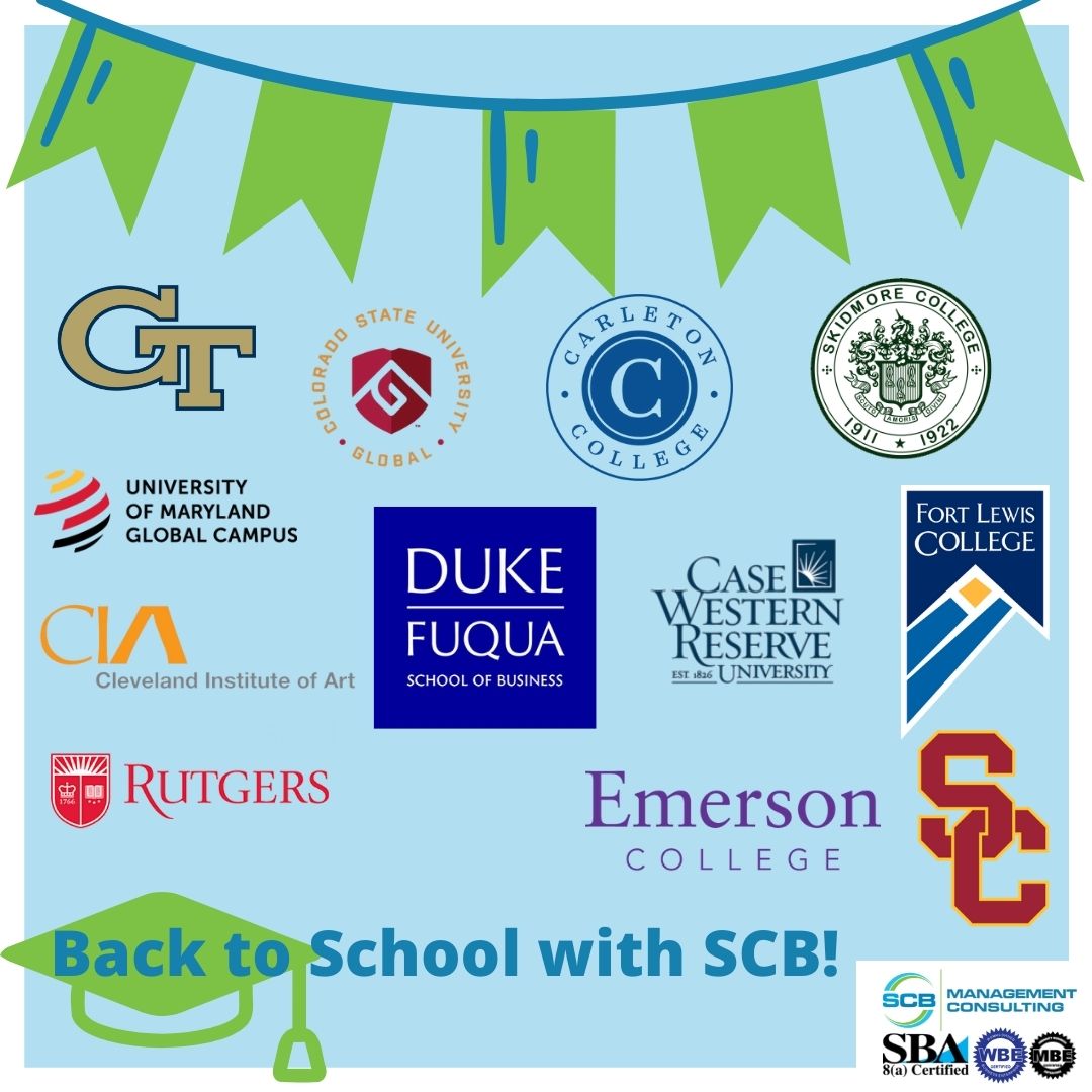 SCBConsult's tweet photo. In honor of #BacktoSchool season, here's a glimpse at some of the alma maters represented among the SCB team!

#SCBTeam #backtoschool #transformation #classroom #college #mentorship #continuingeducation #baltimore #changemanagement #womanownedbusiness #minorityownedbusiness https://t.co/JT4iCVSKyk