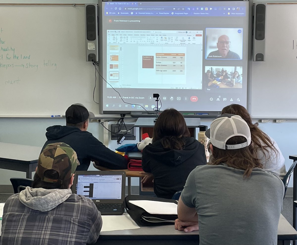DewberrySchool's tweet photo. We are very excited to have Dr. Frank Robinson return this year to assist, advise, and volunteer teach the Green Certificate program along side Mr. Lancaster. Today’s focus: Biosecurity, Avian Influenza, and an Overview of the Canadian Poultry Industry. https://t.co/47FHw1tyIA