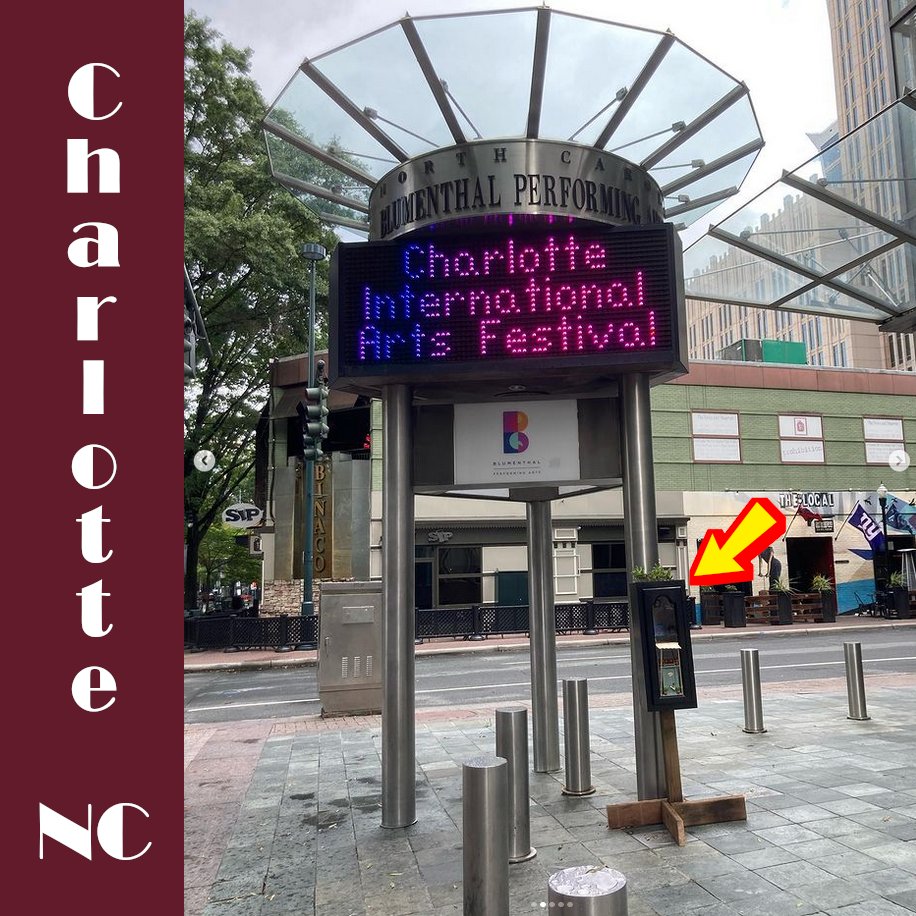 map_flags's tweet photo. Opening today in CHARLOTTE NC, a new Free Little Art Gallery outside the Belk Theater. It has a little door in the bigger door, neither of which is large enough to walk inside. First FLAG near the heart of town, we think. #mapofflags #freelittleartgallery https://t.co/78RvxSCh8T https://t.co/ZEPFhvEhpZ