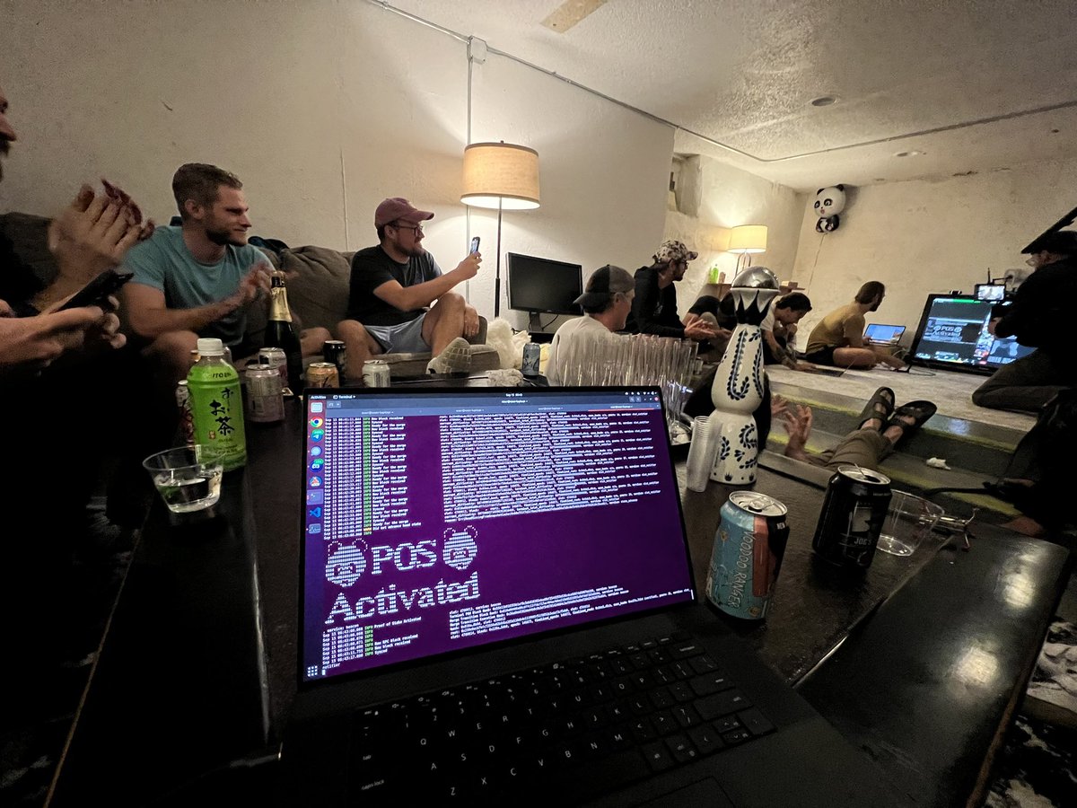 infosecual's tweet photo. I’m incredibly grateful for a seat in this room last night. 

Few people will ever understand the complexity involved in seamlessly hot-swapping the consensus algorithm of the most used blockchain. Nothing like this has ever been done before and transition was flawless! https://t.co/l5sWjM5pFQ