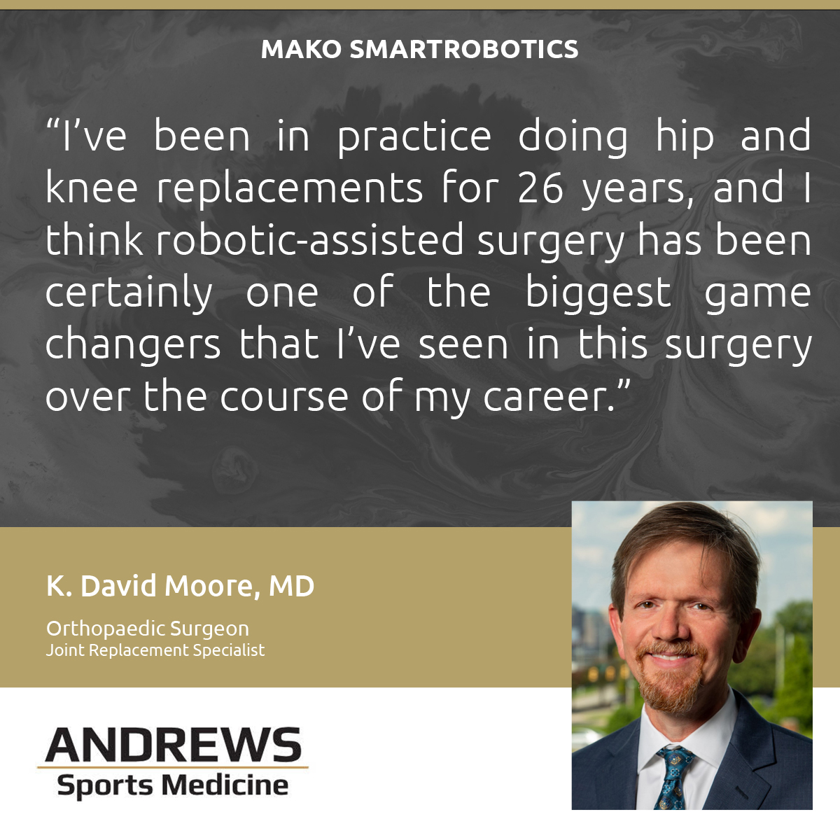 AndrewsSportMed's tweet image. Learn more about the Mako SmartRobotics technology utilized by Dr. Moore and other Andrews Sports Medicine surgeons: bit.ly/3DBebG2
#AndrewsSportsMedicine | #Mako #SmartRobotics | #HipReplacement | #KneeReplacement