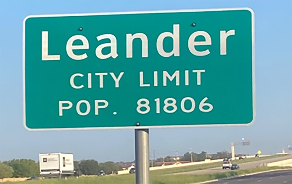 Leander Public Works Department has replaced all 12 population signs in the city – 81,806! In 2010, Leander’s population was 26,521, according to the U.S. Census, and the estimated population was 56,111 when the City updated the signs in 2017.
