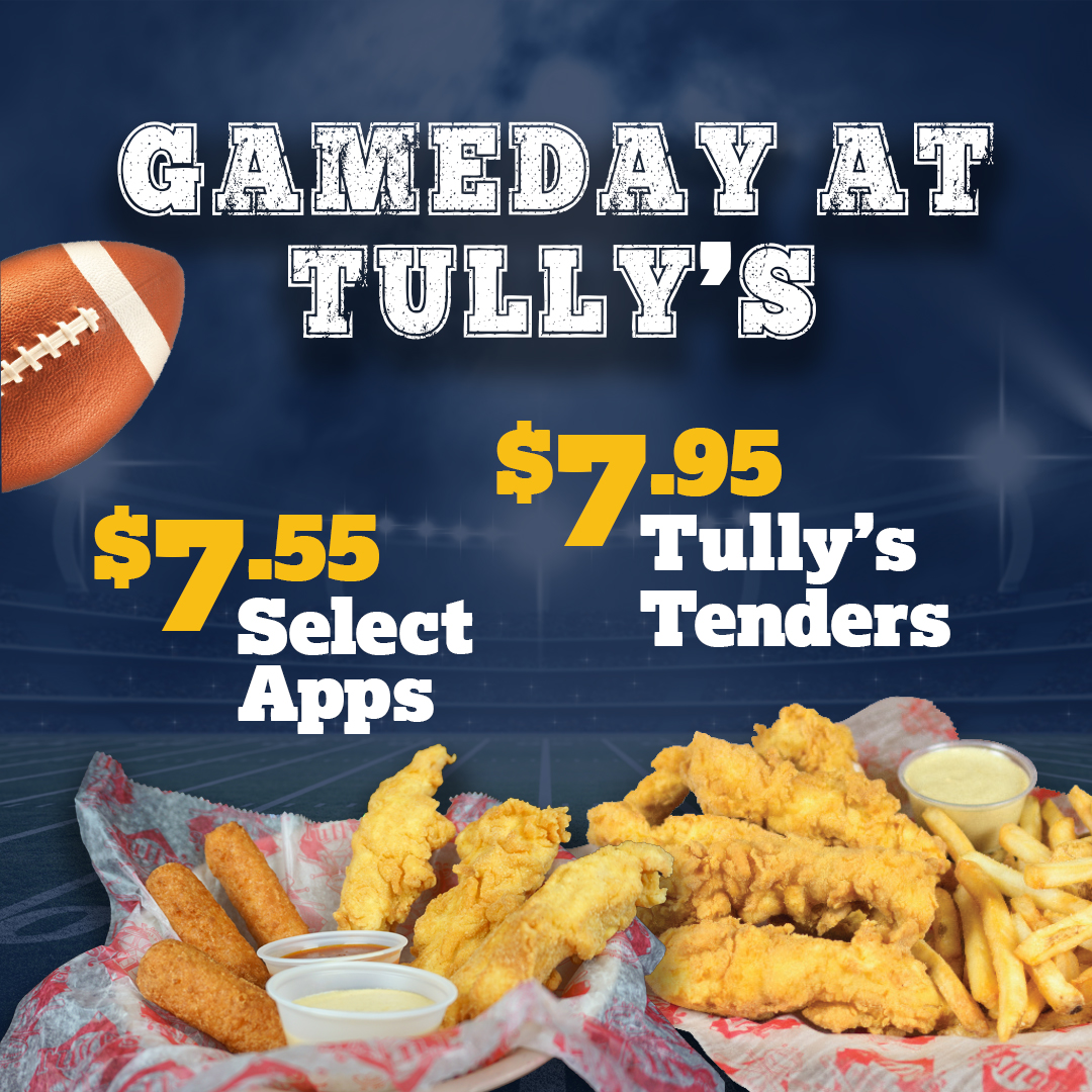 TullysGoodTimes's tweet photo. What’s better than food & football?! Watch your favorite team and enjoy gameday specials on select apps and Tully's Tenders!🏈🏈🏈 Chargers play Chiefs tonight at 8:15pm!
.
.
.
.
#GameDaySpecials #snacksandapps #chickentenders #gameday #football https://t.co/ieSG96AiAe