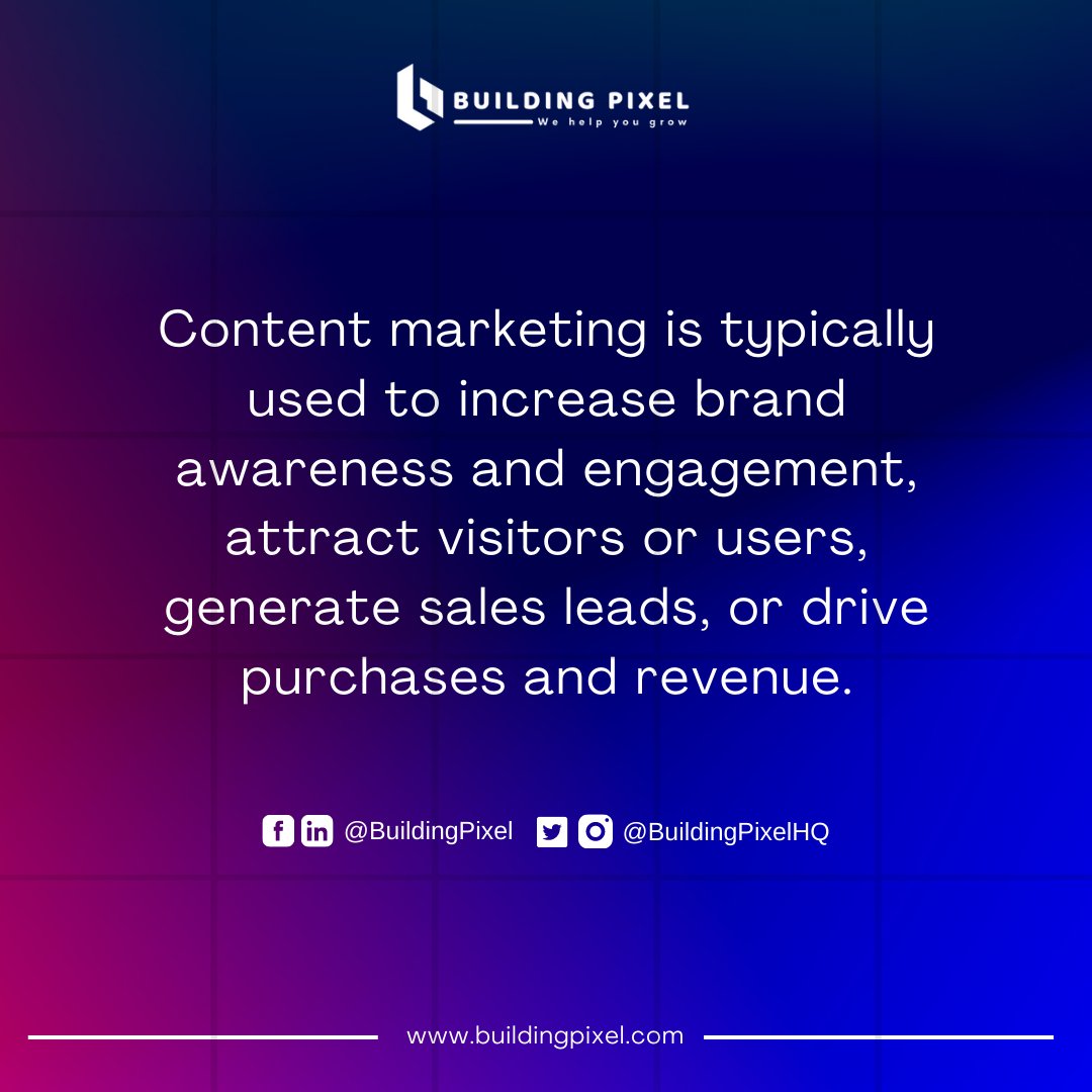 BuildingPixelhq's tweet photo. What Is Content Marketing?
Content marketing is a type of marketing that consists of strategically creating, publishing, and promoting content.
#ContentMarketing #BuildingPixel #BuildingPixelHQ https://t.co/nrzfatZriH