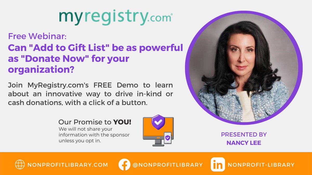 7 out 10 #Nonprofits have seen an increase in giving since creating and sharing their <a href="/MyRegistry/">MyRegistry.com</a> Gift List. 

Register for the FREE Webinar NOW! bit.ly/3Ug08f2 We'll see you there on Wednesday, September 28th, 3pm ET!