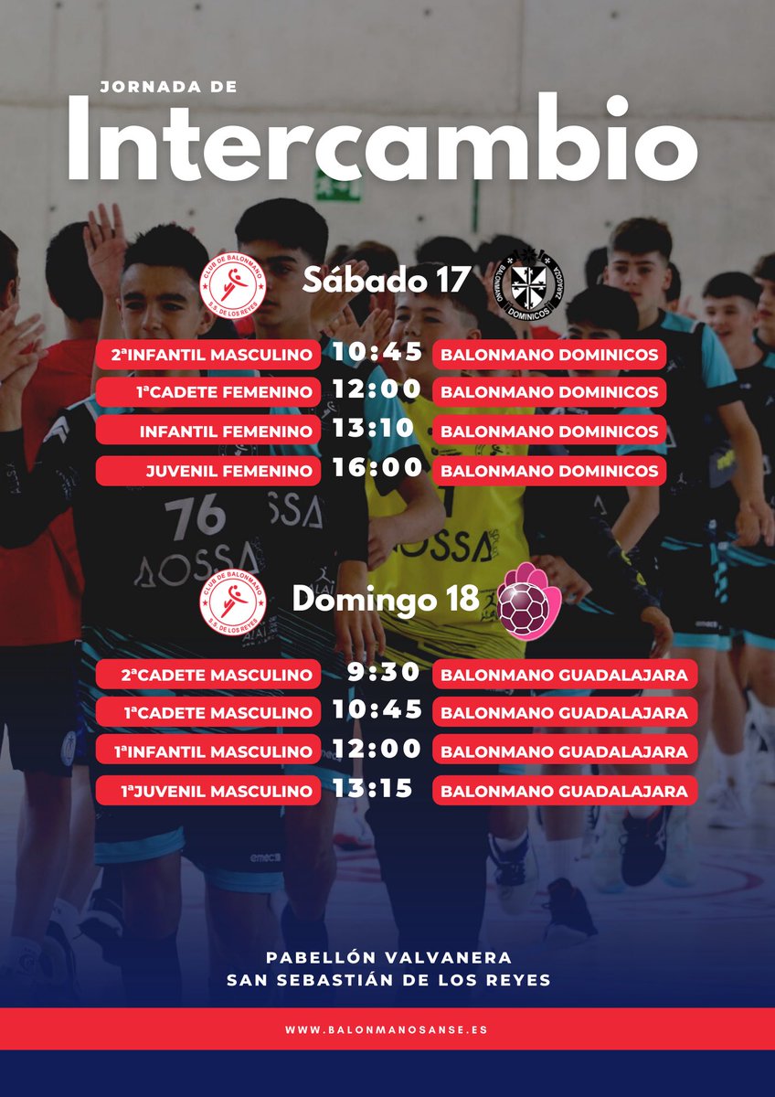 Balonmano Sanse (@balonmanosanse) on Twitter photo ยก๐ข๐ ๐ฝ๐ฟ๐ผ๐ฝ๐ผ๐ป๐ฒ๐บ๐ผ๐ ๐๐ป๐ฎ ๐ท๐ผ๐ฟ๐ป๐ฎ๐ฑ๐ฎ ๐ฐ๐ผ๐บ๐ฝ๐น๐ฒ๐๐ฎ ๐ฒ๐ป ๐ฉ๐ฎ๐น๐๐ฎ๐ป๐ฒ๐ฟ๐ฎ!
Este fin de semana realizamos una Jornada de Intercambio con el <a href="/dominicosbm/">Balonmano Dominicos</a> y el <a href="/bmguadalajara/">IMPULSE Balonmano Guadalajara</a> en Valvanera.
ยฟTe lo vas a perder? #BMSanseโค๏ธ ยก๐ข๐ ๐ฝ๐ฟ๐ผ๐ฝ๐ผ๐ป๐ฒ๐บ๐ผ๐ ๐๐ป๐ฎ ๐ท๐ผ๐ฟ๐ป๐ฎ๐ฑ๐ฎ ๐ฐ๐ผ๐บ๐ฝ๐น๐ฒ๐๐ฎ ๐ฒ๐ป ๐ฉ๐ฎ๐น๐๐ฎ๐ป๐ฒ๐ฟ๐ฎ!
Este fin de semana realizamos una Jornada de Intercambio con el <a href="/dominicosbm/">Balonmano Dominicos</a> y el <a href="/bmguadalajara/">IMPULSE Balonmano Guadalajara</a> en Valvanera.
ยฟTe lo vas a perder? #BMSanseโค๏ธ