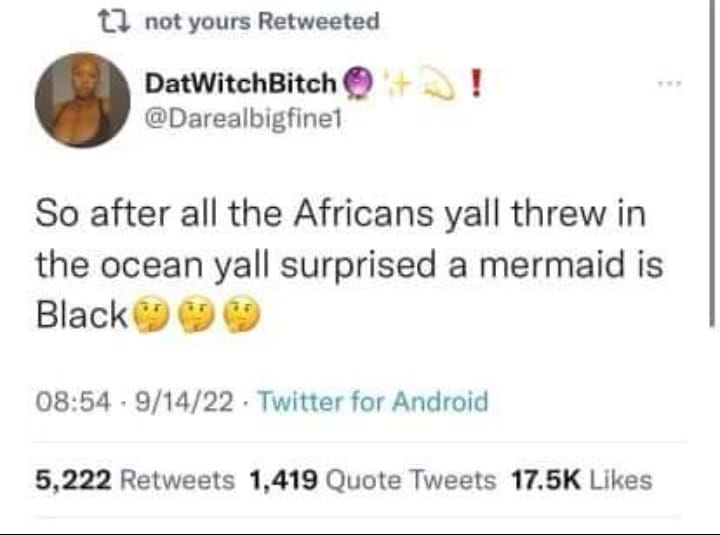 BlisterPearl's tweet photo. I went to retweet this, and Twitter made her delete it.
Brilliant, @Darealbigfine1 https://t.co/AcwzMjbulX