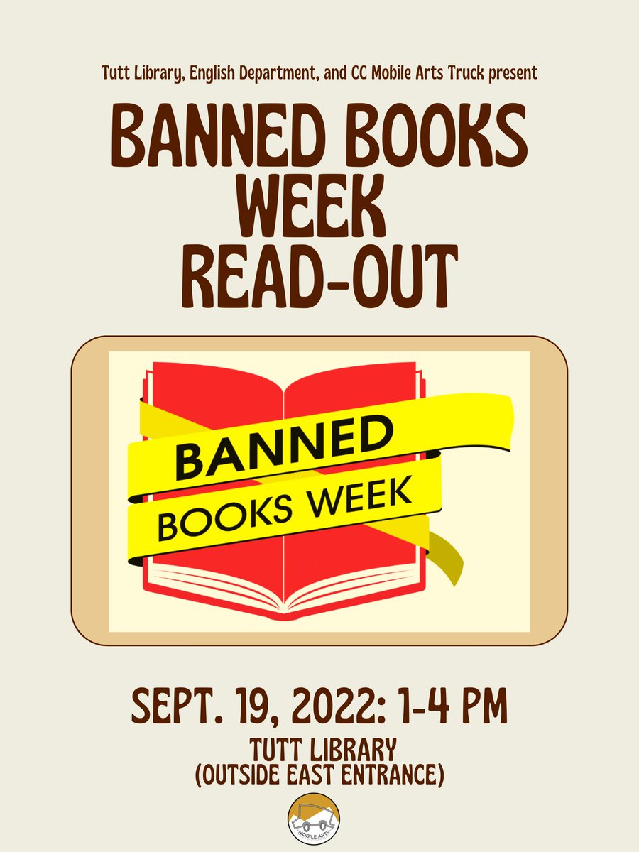 Join us next Monday afternoon for a reading of excerpts of various banned books. The event is a partnership with the English Department, Tutt Library, and CC Mobile Arts.