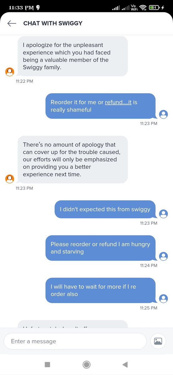 SamShezy's tweet photo. @Swiggy I just wanted the refund or reorder and you are making it so hard to get it https://t.co/QdU3XGkFSD