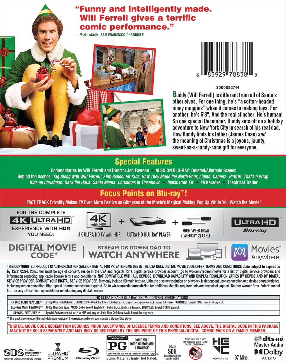 hdreport's tweet photo. "It's just like Santa's workshop!" Elf (2003) starring Will Ferrell is up for pre-order in a 4k Blu-ray/Blu-ray/Digital combo from SDS. Street Date: 11/1/2022 Amazon: https://t.co/tBzOaBgbpd

#Elf #WillFerrell #4kBluray #UltraHD #Comedys #Holidays #JamesCaan #ZooeyDeschanel #Ad https://t.co/LHoltm8V9T