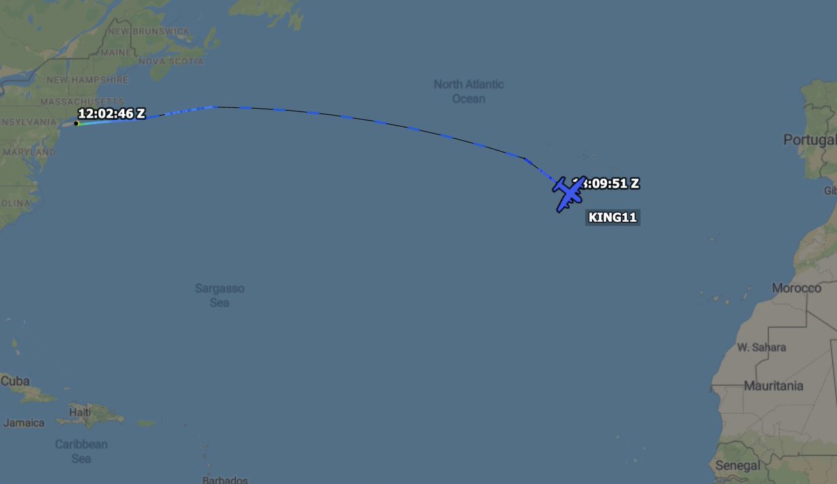 TheSnoopySnoop's tweet photo. Passing south of the Azores heading SE
#KING11 ๐บ๐ธ HC-130J Combat King II #AE5F10 16-5863
102nd Rescue Squadron, New York ANG, 106th Rescue Wing stationed at Francis S. Gabreski Air National Guard Base, Westhampton Beach, New York
#AvGeek #Planespotting #milair #haveglass https://t.co/04EBAYKSuN