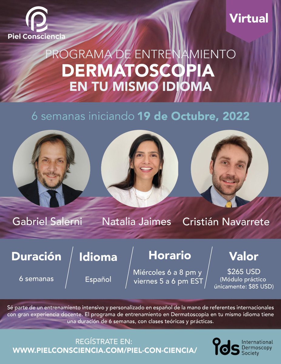 GabrielSalerni's tweet photo. Te gustaría participar de un entrenamiento intensivo u personalizado en idioma español? Te invitamos a participar del Programa de entrenamiento en Dermatoscopia: Dermatoscopia en tu mismo idioma. https://t.co/0MevjHxYXY https://t.co/ejv0jCAe9P