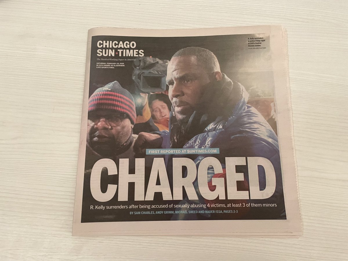 TylerLaRiviere's tweet photo. Saw this on my desk yesterday when I came in to file images from the R. Kelly trial after he was found guilty on 6 of 13 counts.

This was one of my favorite front pages I received back in 2019 when this all began again. https://t.co/Xbsfrav4o1