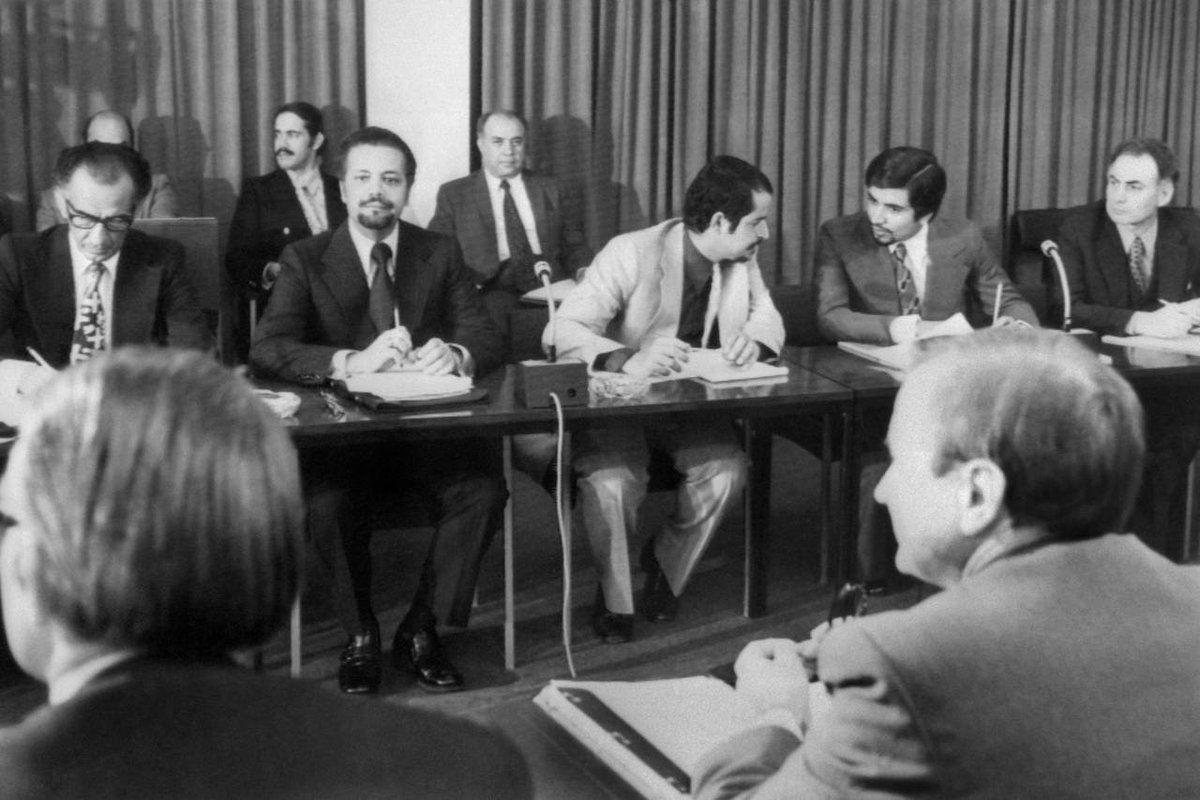 HistoryImageBot's tweet image. On this day in 1960, The Organization of the Petroleum Exporting Countries (OPEC) was founded at a Baghdad Conference. The inaugural members were Iran, Iraq, Kuwait, Saudi Arabia and Venezuela. OPEC&apos;s original purpose was to secure fair and stable oil ex [1/2]
