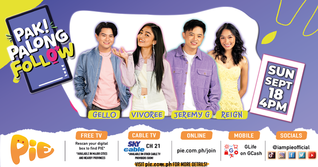 holaphofficial's tweet photo. PAK PALONG FOLLOW MO NA' YAN!

Para sa PAK na talent, G sa kahit na anumang challenge at HAVEY na HAVEY na content, i-share mo na 'yan dito sa #PakPalongFollow kasama sina Vivoree, Jeremy Glinoga, Gello Marquez, at Reign P. Parani!

Ngayong September 18 na at 4PM! https://t.co/TNfMuOTGEP
