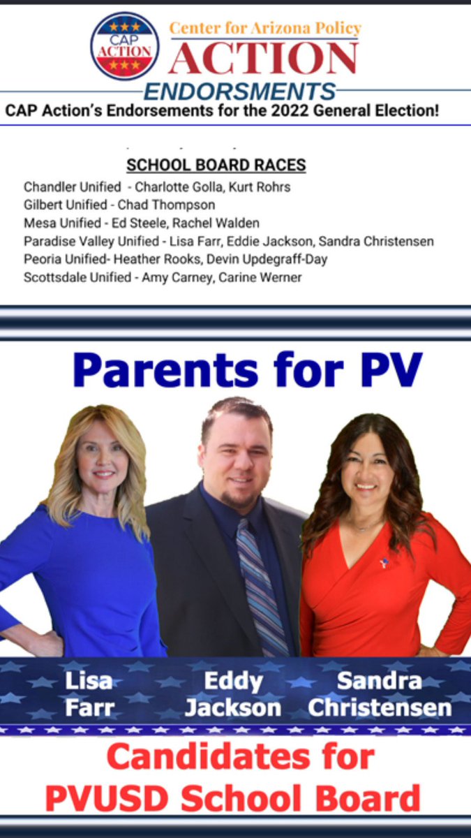 SandraForAZ's tweet photo. Very grateful to the Center for Arizona Policy for their endorsement of school board candidates!  #parentsforpv #pvusd #blessed #Grateful https://t.co/uTC99KJhrE