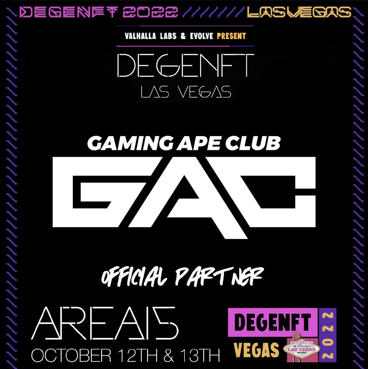 DEGENFT Vegas (Oct. 12-13) (@degenftevents) on Twitter photo Proud to announce <a href="/GamingApeClub/">Gaming Ape Club</a> as OFFICIAL PARTNERS with DEGENFT for the October 12-13 Las Vegas event, hosted by our friends <a href="/kmoney_69/">kmoney</a> & <a href="/Iamamystreet/">Amy Street 🦢</a>
Exclusive Access to all Gaming Ape Club Holders.
What Happens in Vegas, Stays in Vegas…See you there🎰👀 Proud to announce <a href="/GamingApeClub/">Gaming Ape Club</a> as OFFICIAL PARTNERS with DEGENFT for the October 12-13 Las Vegas event, hosted by our friends <a href="/kmoney_69/">kmoney</a> & <a href="/Iamamystreet/">Amy Street 🦢</a>
Exclusive Access to all Gaming Ape Club Holders.
What Happens in Vegas, Stays in Vegas…See you there🎰👀
