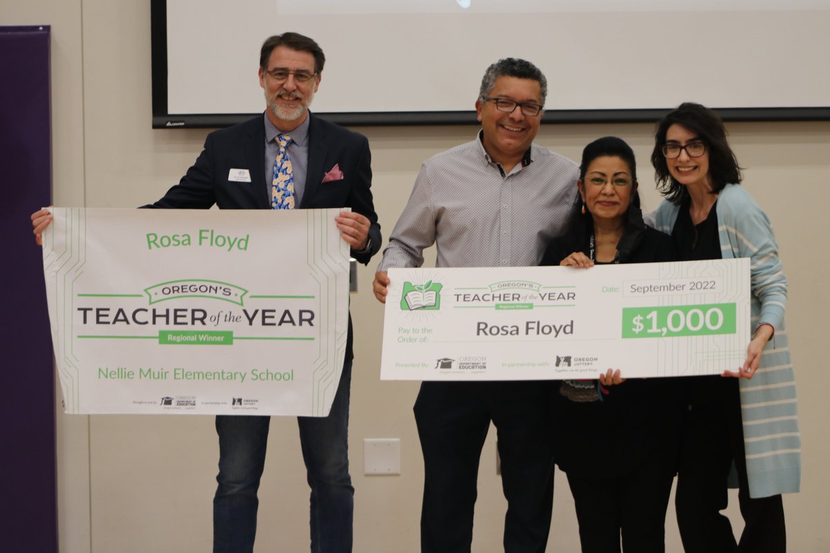 Nellie Muir Elementary School Kindergarten teacher, Rosa Floyd has been named Willamette
ESD’s 2023 Regional Teacher of the Year! Floyd wins a $1,000 cash prize and is in the running
for Oregon’s 2023 Teacher of the Year – to be announced in just a few short weeks.