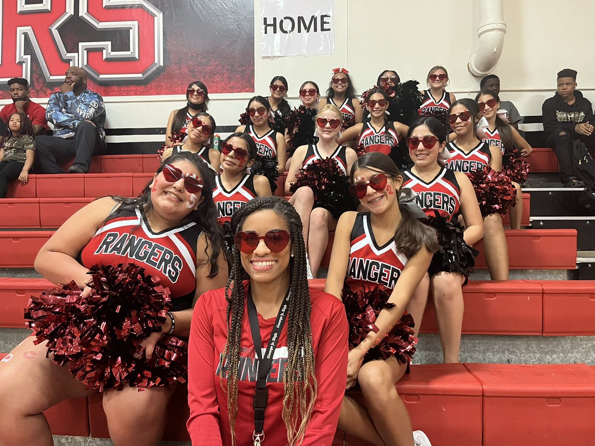 CheerGjh's tweet photo. Cheering at the volleyball game. It’s RED OUT! So we have our red heart shades on ❤️😎 https://t.co/O3lUP5OHVx