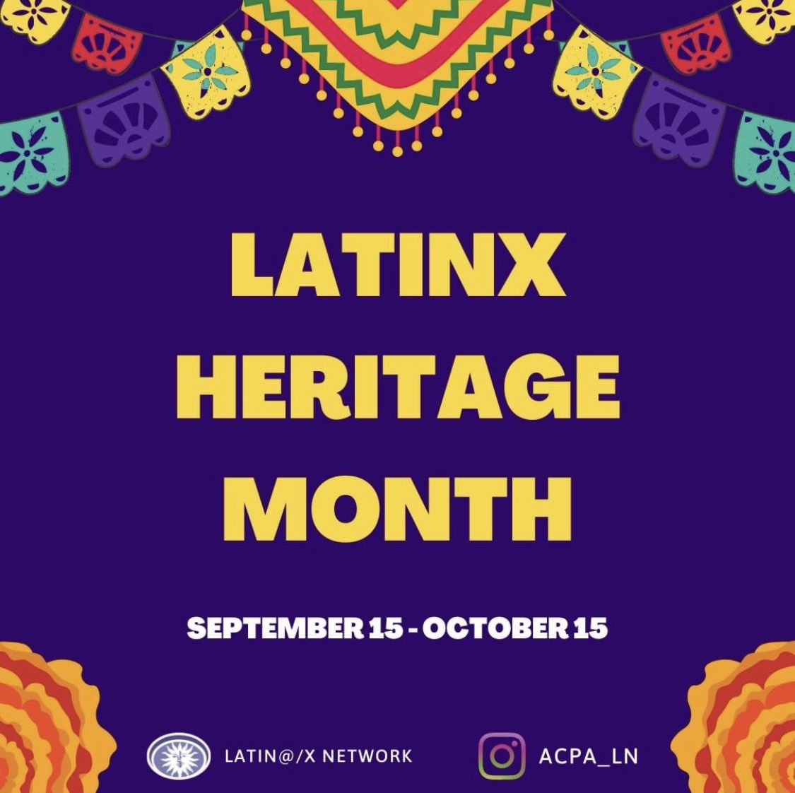 ACPALN's tweet photo. Happy Latinx Heritage Month!
The Latinx culture is filled with diverse and beautiful experiences, identities, and cultures. We welcome everyone to learn about and celebrate all of the beautiful culture(s)!
#ACPALN #LN #LatinxHeritageMonth #ACPA #HispanicHeritageMonth https://t.co/vdZWcpQPN9